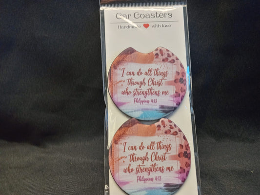 Coasters (set of 2) - Sublimation - I can do all things through Christ who strengthens me. Phillippians 4:13