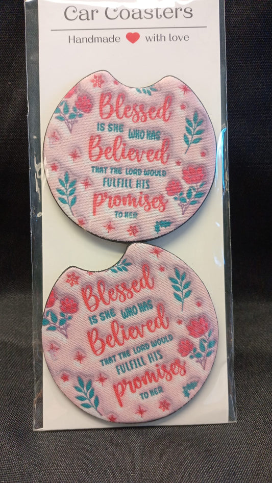 Coasters (set of 2) - Sublimation - Blessed is she who has believed that the lord would fulfill his promises to her
