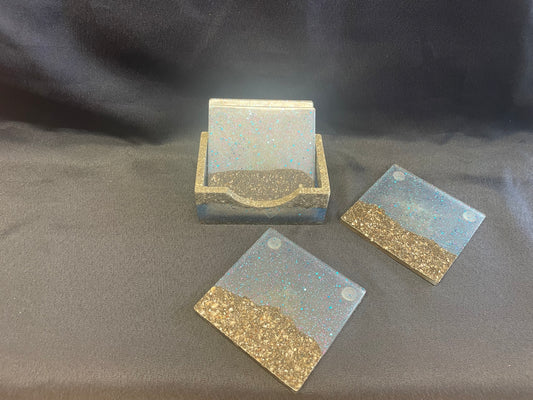 Coaster Set - Resin - Beach Sand With Water (set of 4 with holder)